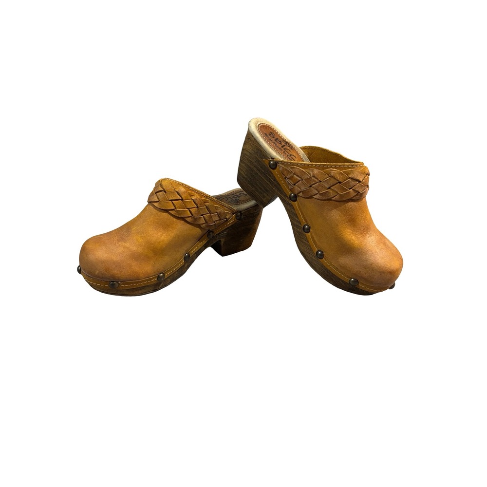 Y2K Vintage Sbicca Braided Studded Leather Clogs Cognac Tan California Handmade‎